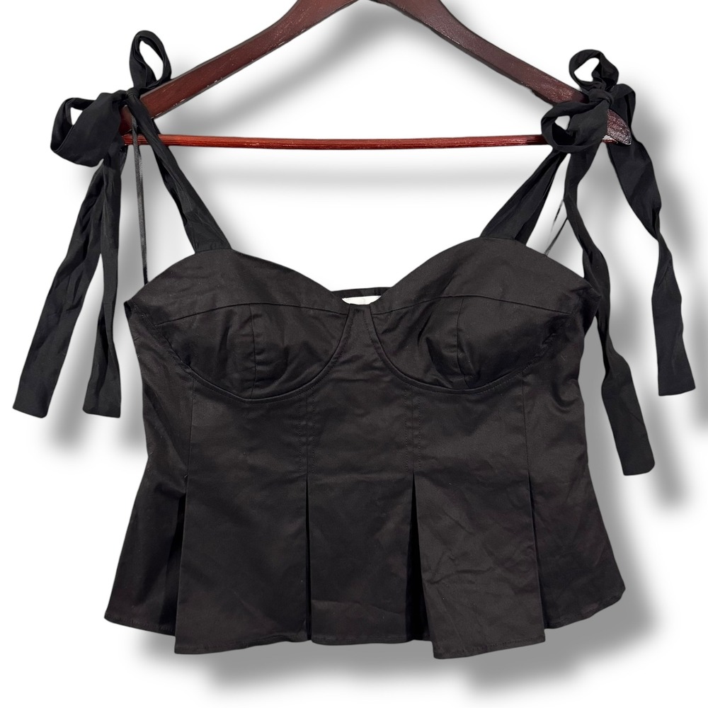 Hyacinth House Black Bustier Pleated Ophelia Top Tie Shoulder Size L
